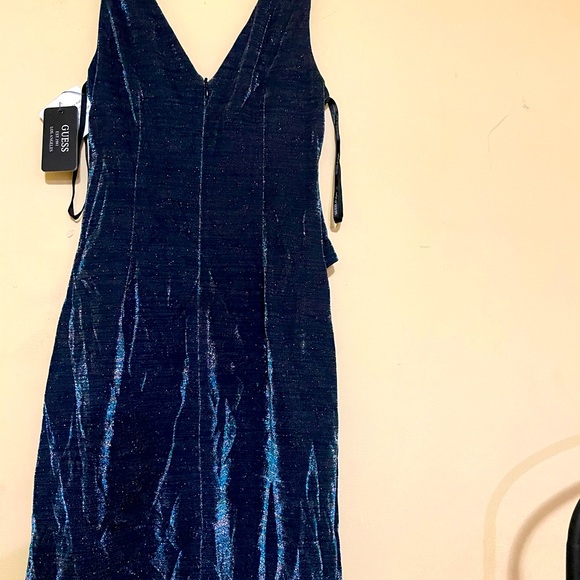 Guess Women’s Beautiful Teal Glitter V-Neck Dress - Picture 3 of 7